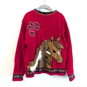 VINTAGE Heartworks Girls Red Knit Sweater with Horse Design Size 14
